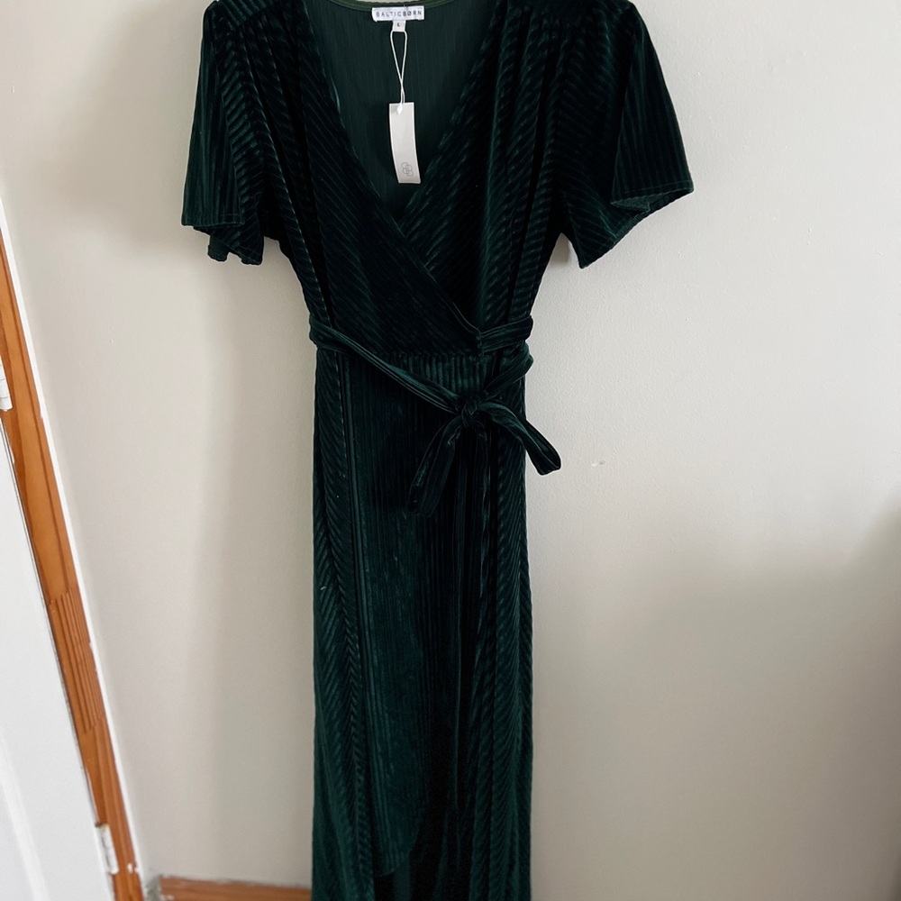 Baltic Born Black Wrap Maxi Dress V-Neck Flutter Sleeves